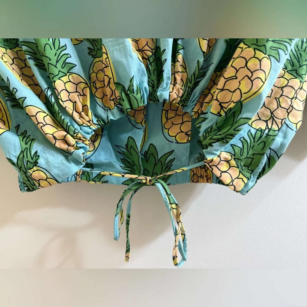 🍍Zara Blue Pineapple Print Crop Shirt Size XS - Picture 6 of 6